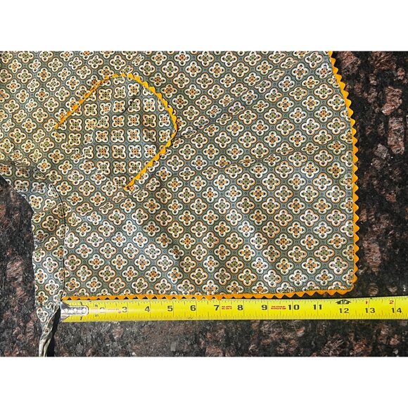 Vintage Half Apron With Pocket & Yellow Trim Green & Orange Floral Design Cotton - Picture 2 of 8